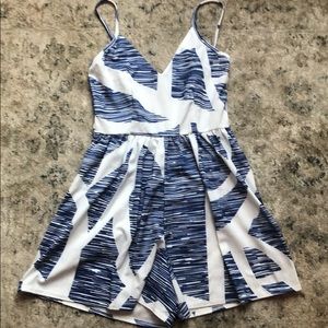 NWOT Blue and White Patterned Romper